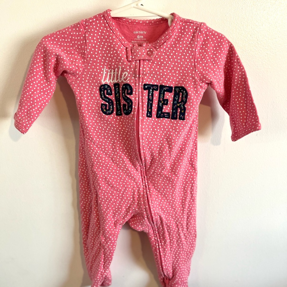 Carter's Pink Polka Dot 'Little Sister' Footie 6 Months